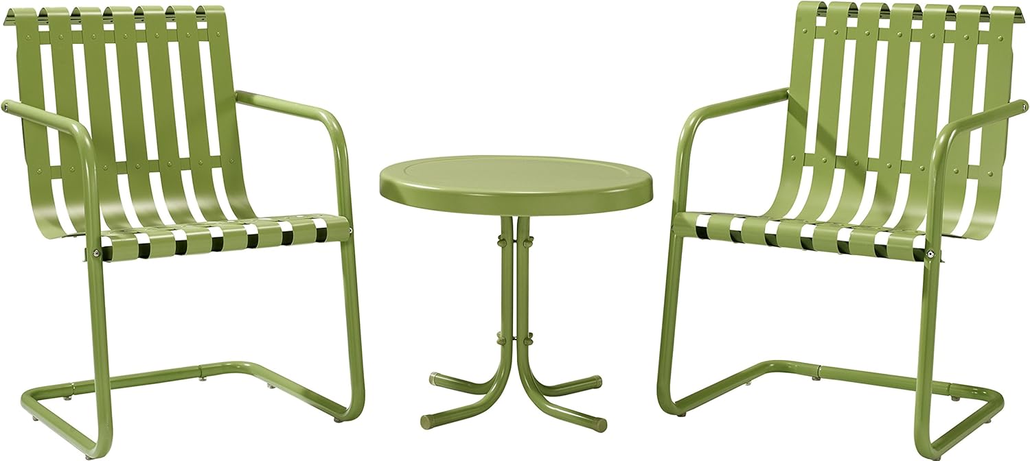 Crosley Furniture Gracie 3-Piece Retro Metal Outdoor Conversation Set with Side Table and 2 Chairs - Caribbean Blue