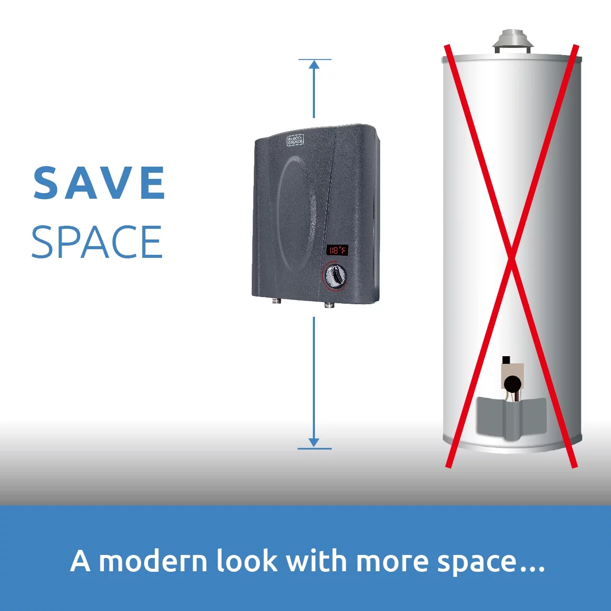 BLACK+DECKER 11 kW Self-Modulating 2.35 GPM Electric Tankless Water Heater, Point of Use hot water heater electric