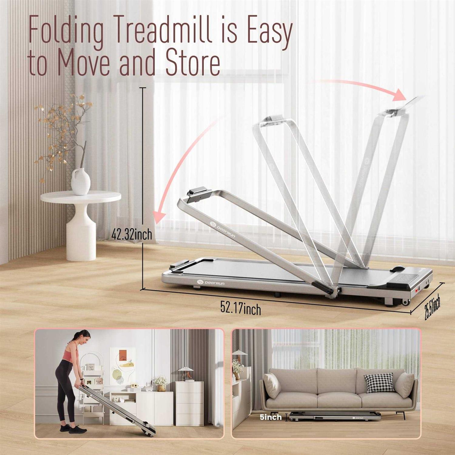 DeerRun 3 in 1 Folding Treadmills for Home, 3.0hp Powerful and Quiet Under Desk Treadmill - Sports Supplies Online Store