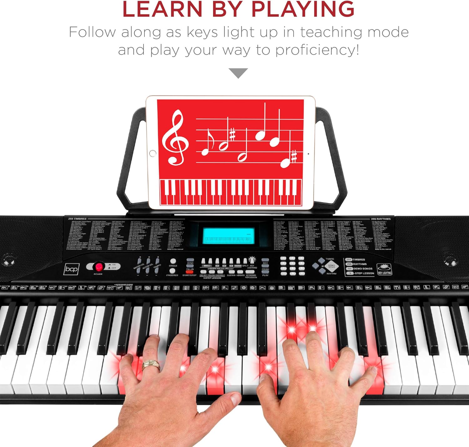 Best Choice Products 61-Key Beginners Complete Electronic Keyboard Piano Set w/Lighted Keys, LCD Screen, Headphones, Stand, Bench, Teaching Modes