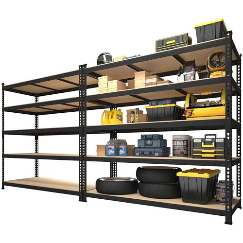 PrimeZone 2 Pack Storage Shelves 48" x 24" x 72" - 5 Tier Heavy Duty Adjustable Garage Storage Shelving