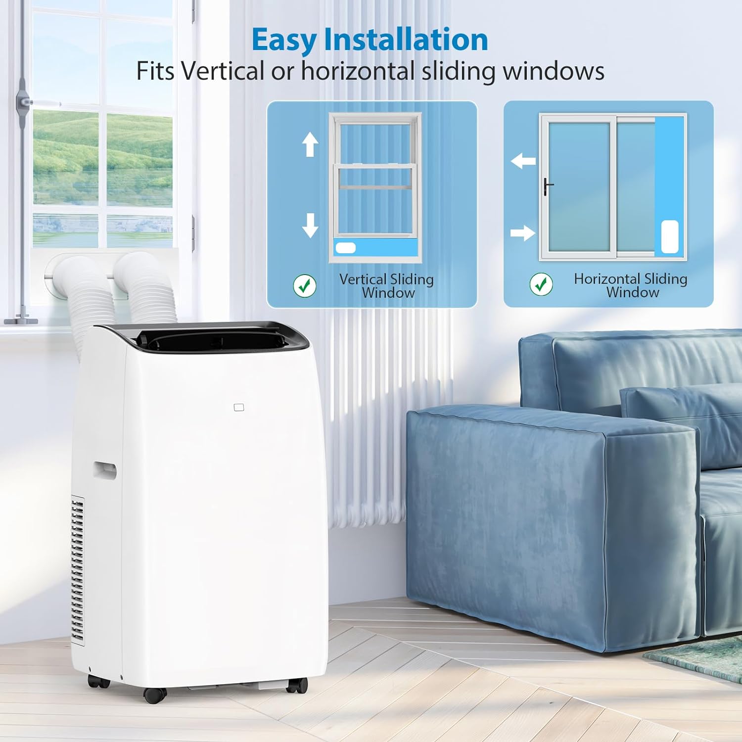 14,000BTU Inverter Air Conditioner for Rooms up to 750 Sq. Ft, 4-in-1 Portable AC Unit, Cooler, Heater, Dehumidifier & Fan, Sleep Mode 42dB