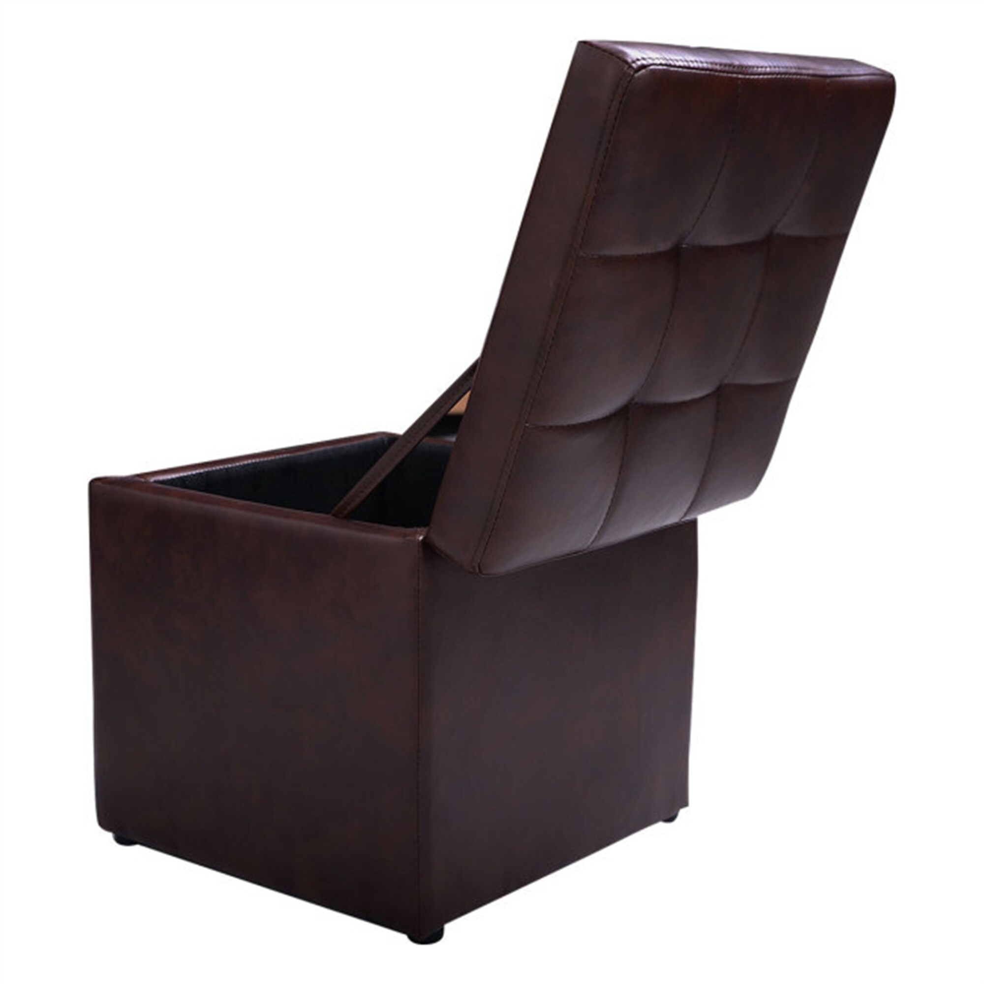 BESTCOSTY Ottoman Pouffe Storage Box Lounge Seat Footstools 16 Inch PU leather Brown