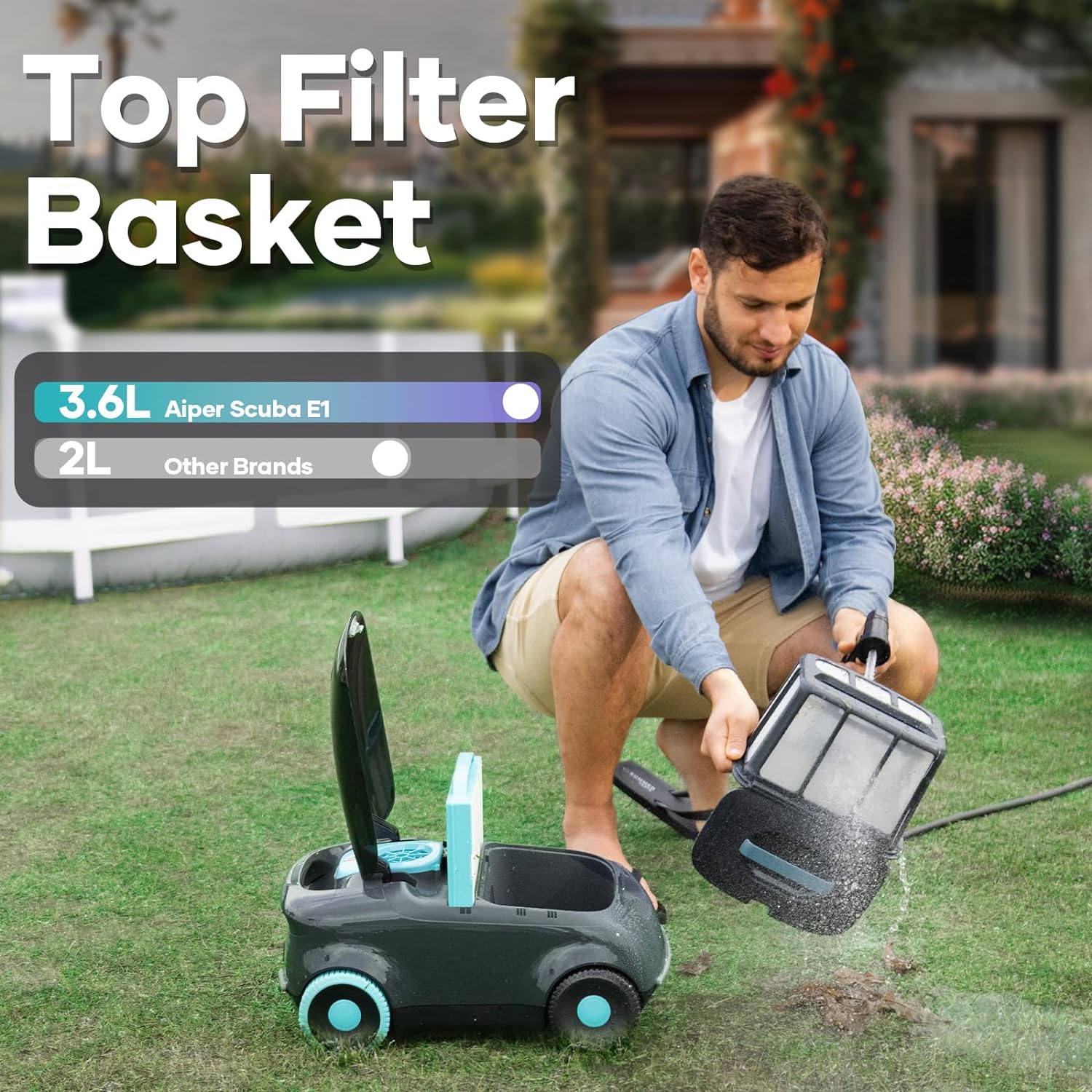 AIPER Scuba E1 Automatic Pool Cleaner, Robotic Pool Vacuum, Featuring Dual-Filtration, Lasts 130 Mins, Self-Parking