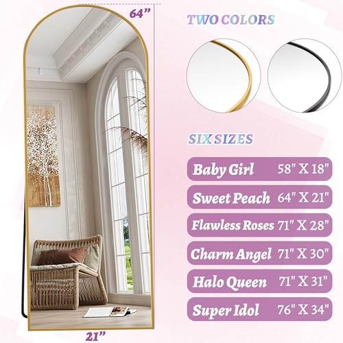 Full Length Mirror, 76"x34" Arched Floor Mirror Freestanding, Floor Standing Full Body Mirror with Stand for Bedroom