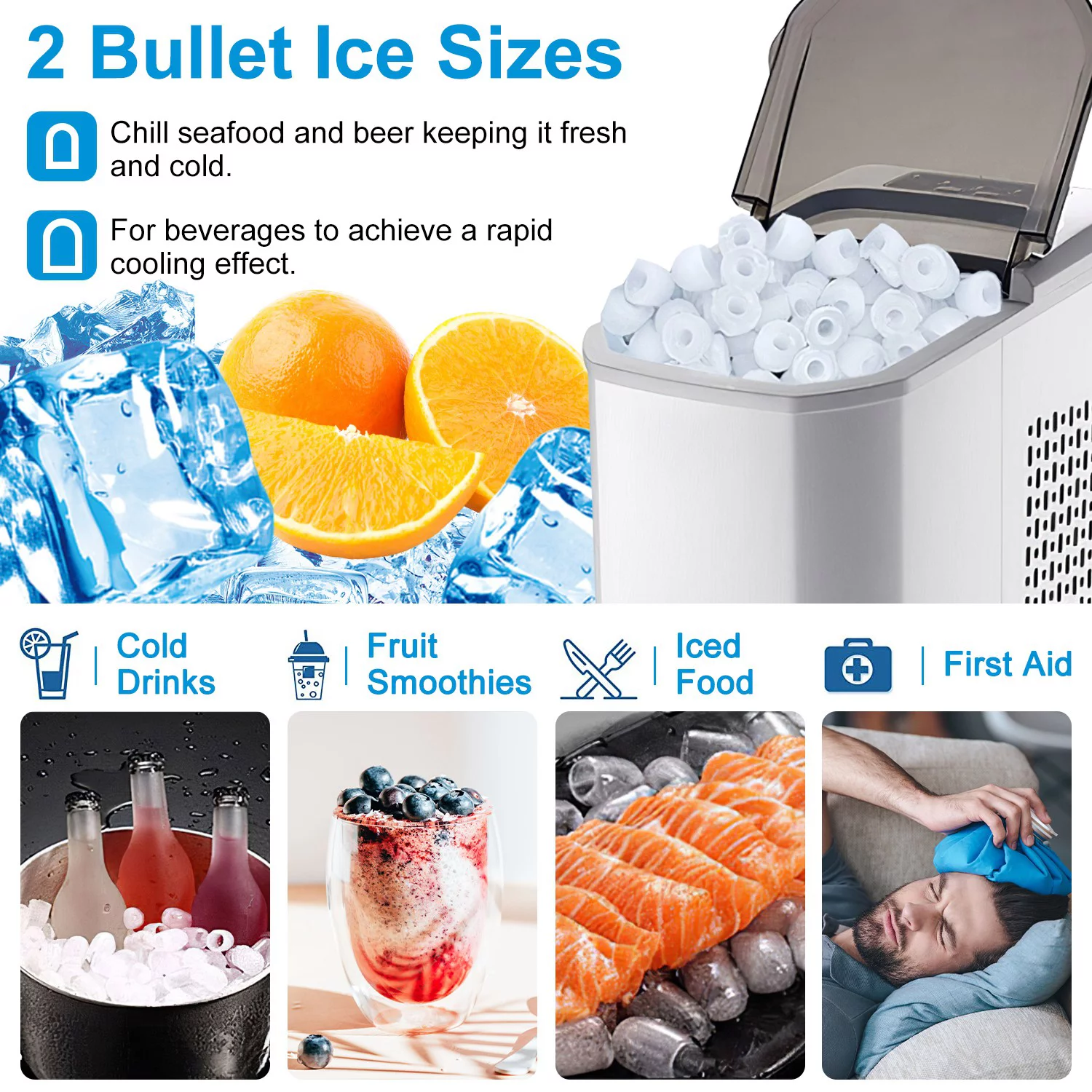 Countertop Ice Maker, Max 33Lbs/24H, 9 Bullet-Shaped Ice Cubes Ready in 6 Mins