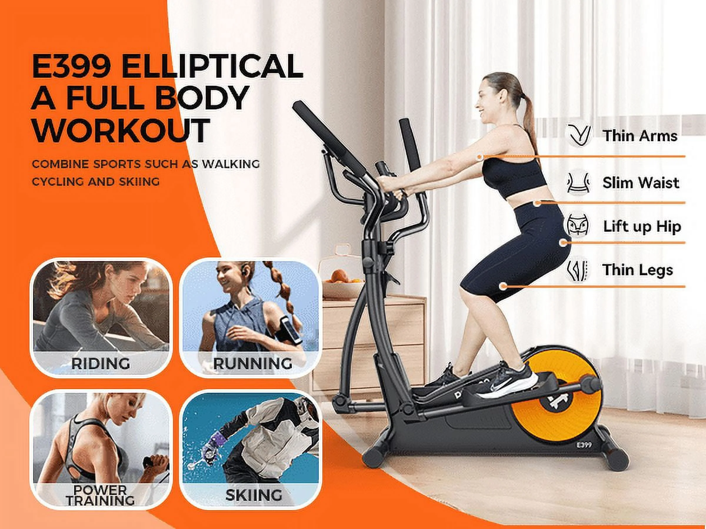 Pooboo Silent Magnetic Elliptical Bike Stationary Exercise Machine for Home Gym Cardio Workout 300lb