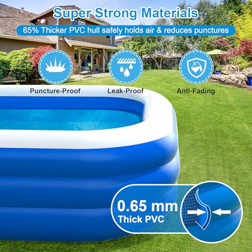 Extra Large Inflatable Pool for Family, 180'' x 76'' x 22'' Full-Sized Blow Up Pool for Adults