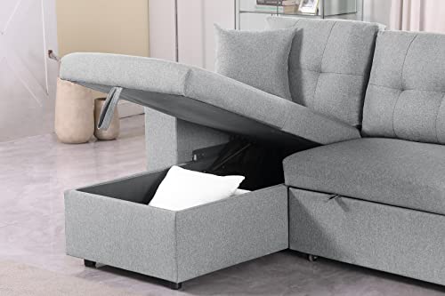 Devion Furniture Regis 4-in-1 Convertible L Shaped Couch with Pull Out Bed and Storage, Sectional Sleeper Sofa with Reversible Chaise for Living Room