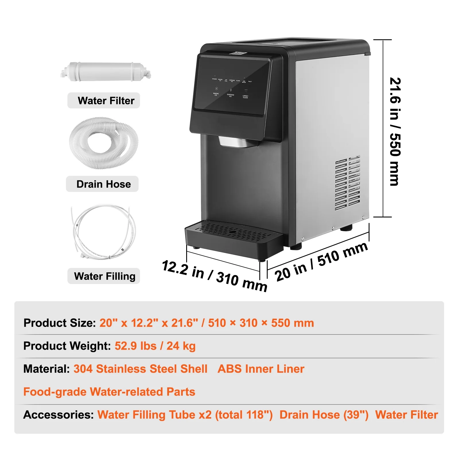 SKYSHALO Portable Countertop Ice Maker 62lbs/24H Self-Cleaning