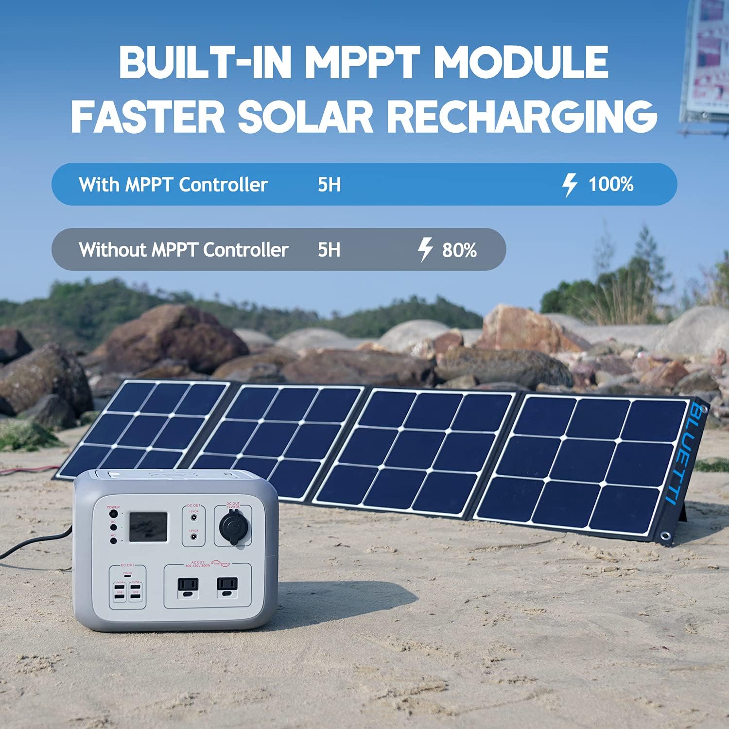 BLUETTI Portable Power Station AC50S 500Wh Solar Generator Lithium Battery Backup with 2x110V/300W AC Outlets Power Generator for Outdoor Camping RV