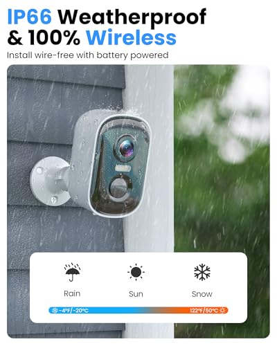 Outdoor Security Camera Wireless, 2K Battery Powered WiFi Cameras for Home Security with AI Motion Detection, Color Night Vision, Siren Alarm
