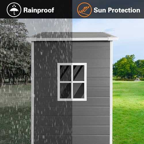 6x4 FT Outdoor Storage Resin Shed with Floor,Waterproof Plastic Garden Bike Shed with Lockable Door, Sloped Roof, Vents & Windows