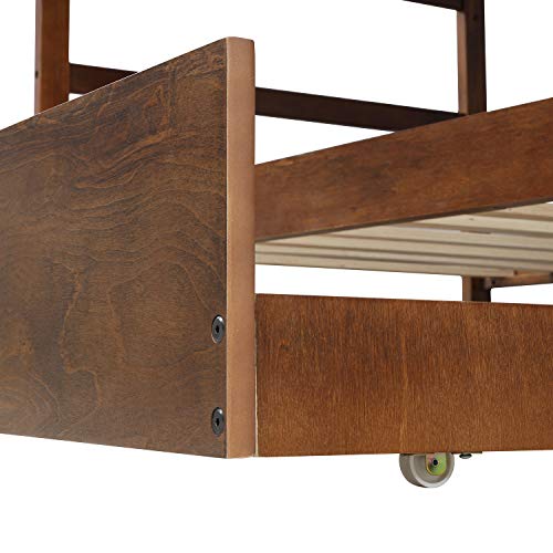 Harper & Bright Designs Twin Over Twin Bunk Bed with Trundle, Wood Bunk Bed with Storage Stairs for Kids Teens Adults (Walnut)