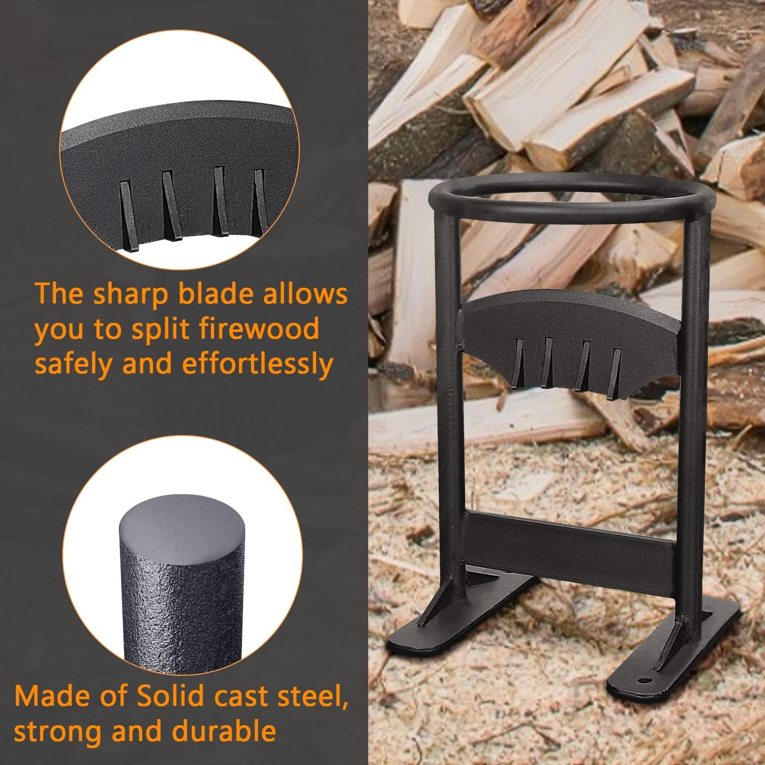 GARDRIT Wood Splitter Cast Steel Firewood Kindling Splitter