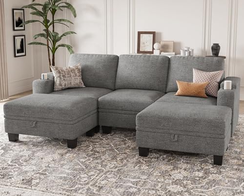 Belffin Modular Sectional Sofa Couch with Storage U Shape Convertible Corner Couches for Living Room Dark Grey Couch