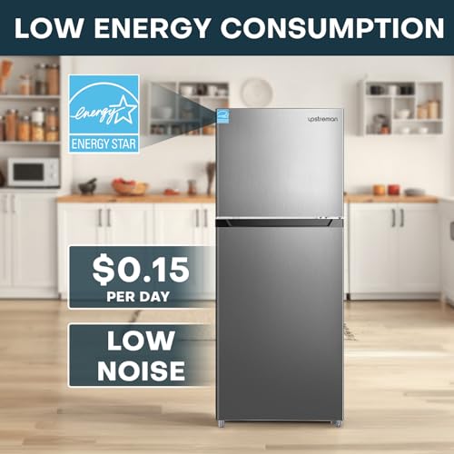 Upstreman 7.7 Cu.Ft. Refrigerator with Freezer, Double Door Refrigerator, Adjustable Thermostat, Large Capacity, Reversible Door Swing