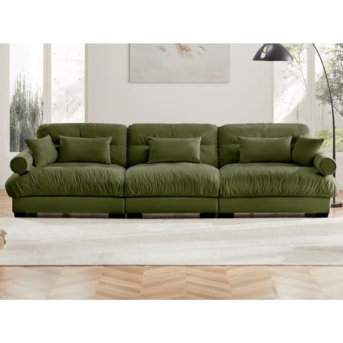 130" Modular Sectional Sofa,Velvet Upholstered Couches for Living Room,3 Seater Green Sofa Couch with Movable Ottoman