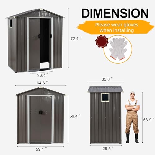 Shintenchi 5x3 FT Outdoor Storage Shed with Window, Lockable Outdoor Waterproof Tool Storage Sheds