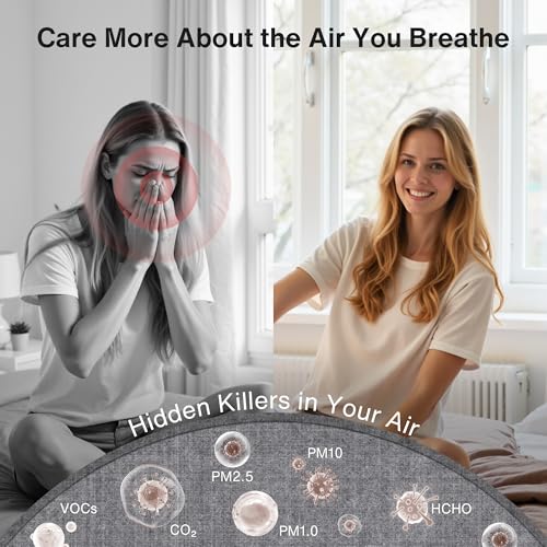 bonoch 16 in 1 Air Quality Monitor Indoor 7" Display 9 AQI+7 AQI Alerts Air Quality Tester for CO2, TVOC, PM2.5 PM1.0 PM10, HCHO