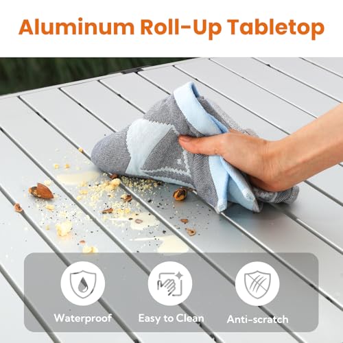 Portable Outdoor Camping Table Large for 2-6 Person - Foldable Camp Table with Aluminum Roll-Up Top & Carry Bag for BBQ, Tailgating, Backyard