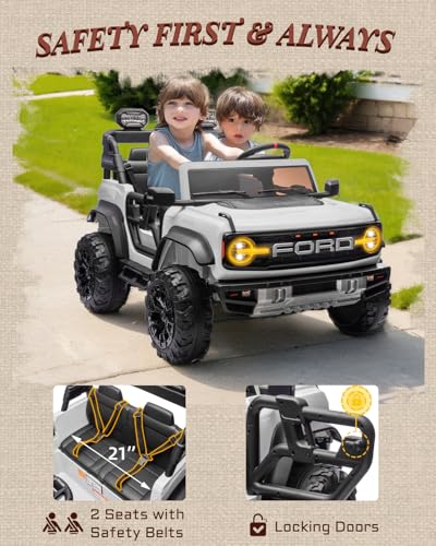 24V Ride on Toys for Big Kids, Licensed Ford Bronco Raptor 2 Seater Ride on Cars with Remote Control, Ride on Truck w/ 4-Wheeler Suspension, 3 Speeds