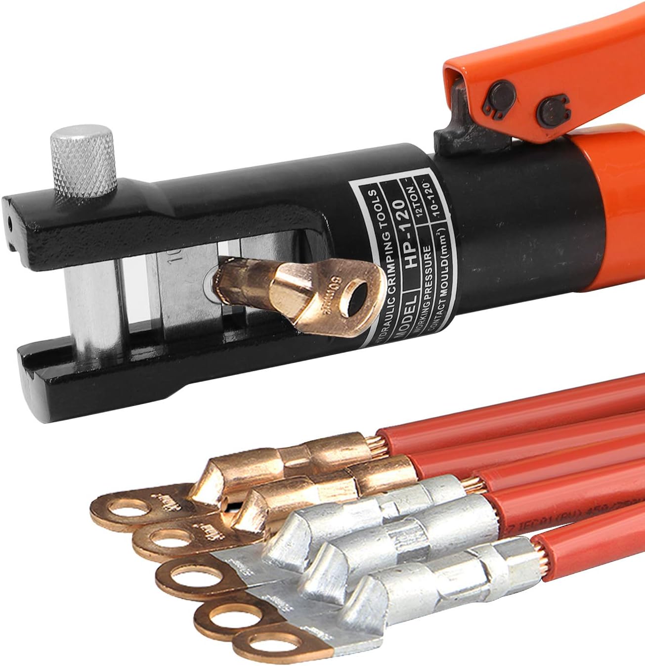 WBHome Hydraulic Wire Crimper Battery Lug Terminal Cable Crimping Tool, 8 Dies, 12 Ton