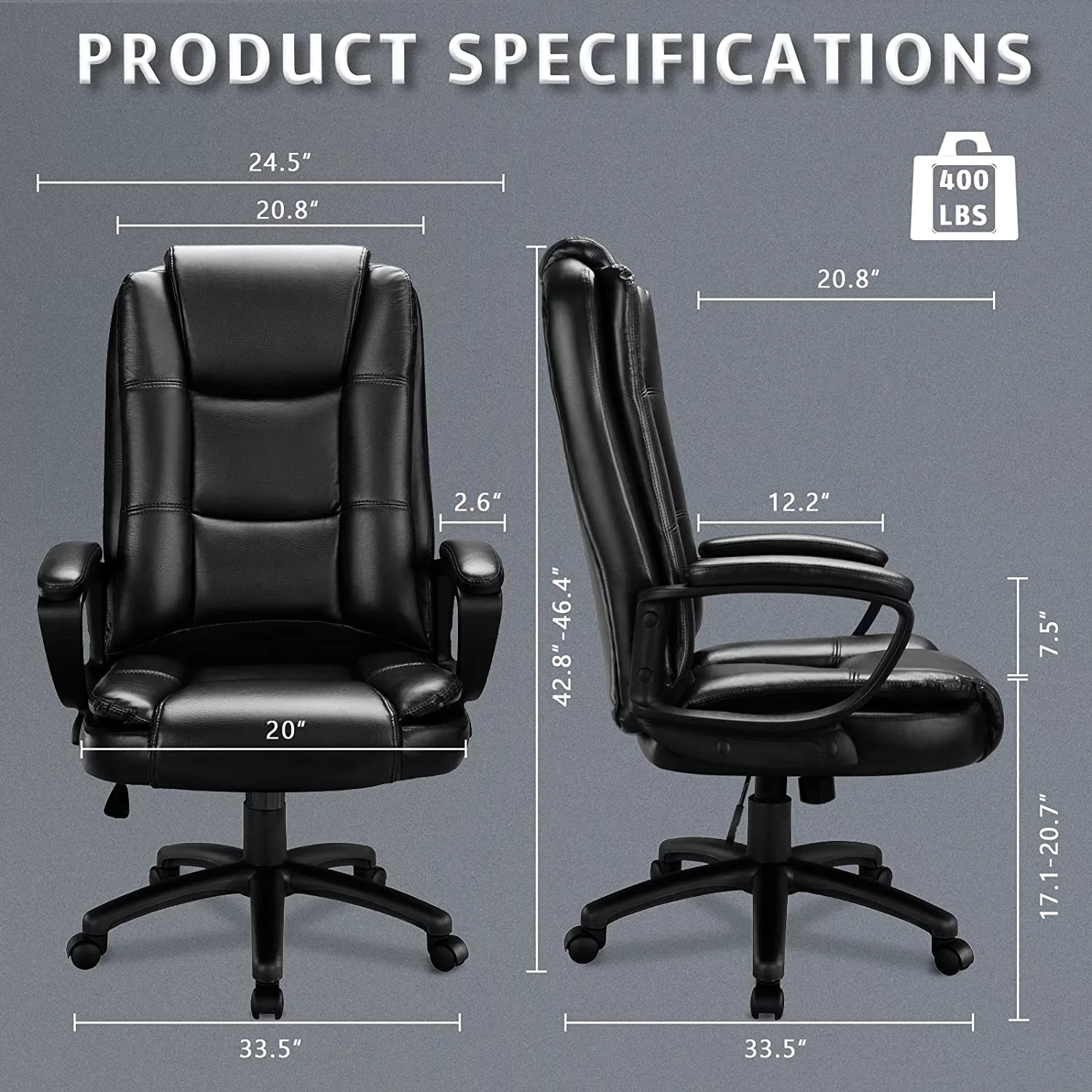 Office Desk Chair, Big and Tall Managerial Executive Chair, High Back Computer Chair