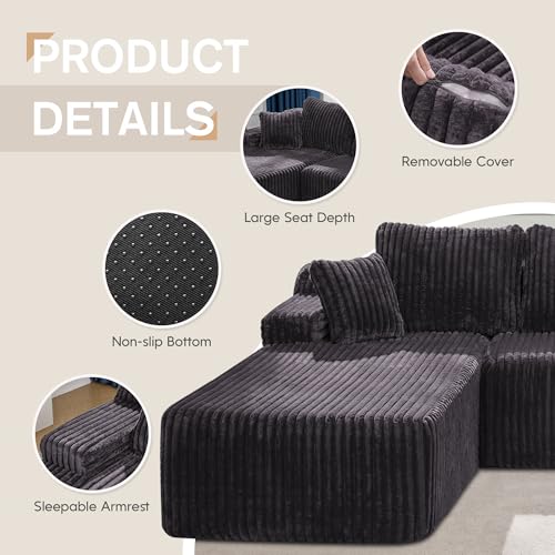 Modular Sectional Sofa Couches L-Shape Couch 3 Seat Modular Sofa Memory Foam Sectional Couches for Living Room