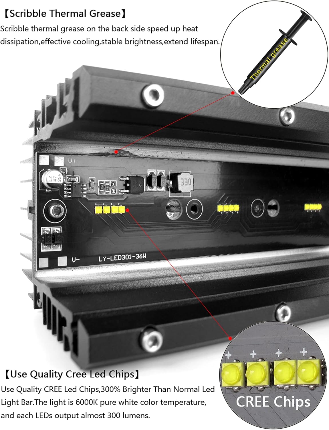SUFEMOTEC 6D 40 Inch 180W Single Row High Power LED Light Bar for Car Truck ATV Trailer 4WD SUV 4x4 Offroad Flood Driving Bars Lights Working