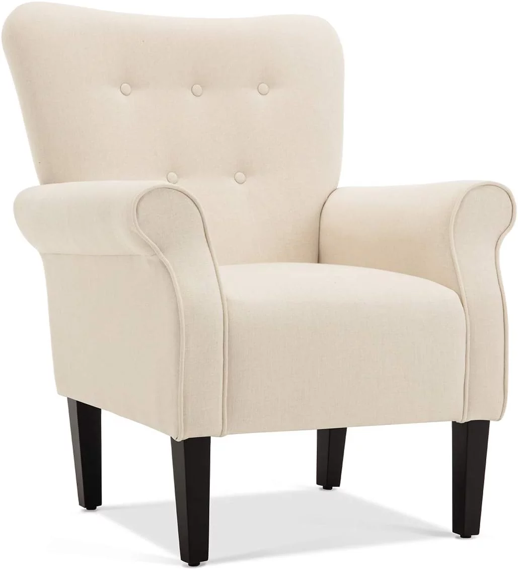 Modern  Chair For Living Room, High Back Armchair With Wooden Legs