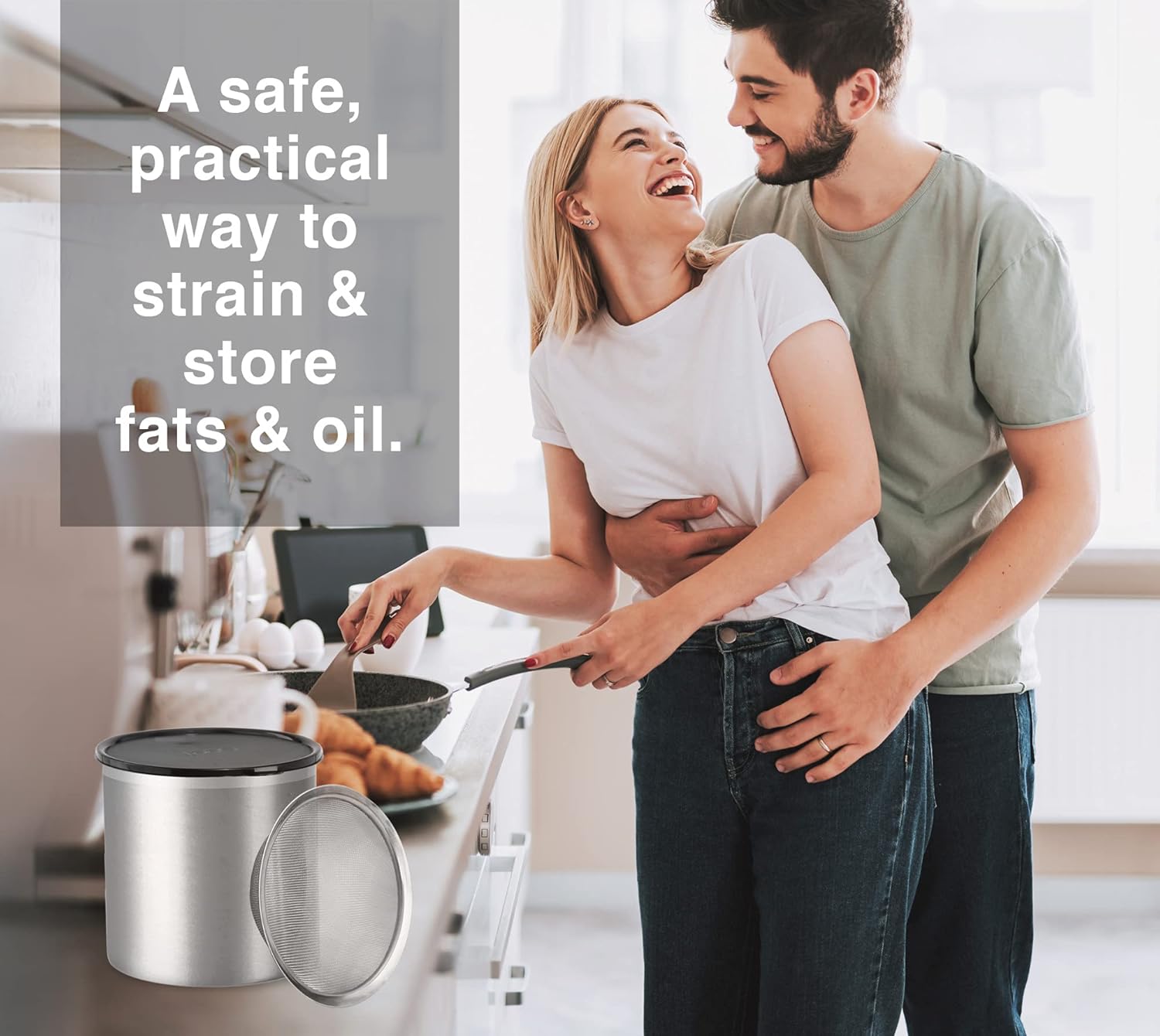 T-fal Deep Fryer with Basket, Easy to Clean, Oil Filtration, 2.6-Pound, Silver, Model FR8000 & OGGI Cooking Grease Container, 4 Quart, Stainless Steel