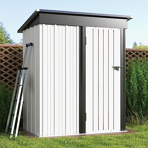 Patiowell 5x3 FT Outdoor Storage Shed, Tool Shed with Sloping Roof and Lockable Door, Metal Shed for Backyard Garden Patio Lawn, Brown