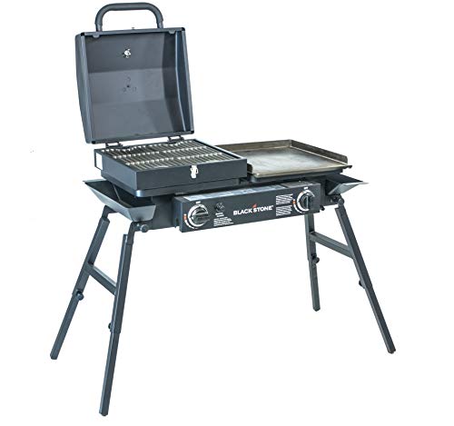 Blackstone Tailgater Stainless Steel 2 Burner Portable Gas Grill and Griddle Combo Total 35,000 BTUs for Indoor or Backyard, Outdoor, Patio, Picnic