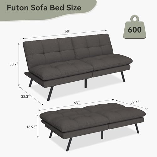 71" Convertible Futon Sofa,Faux Leather Futon Couch Bed,Sleeper Sofa Bed,Memory Foam Modern Folding Small Loveseat for Living Room,Office,Apartment