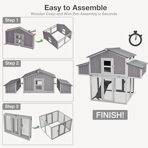 Large Chicken Coop - Unique Folding Design for Easy to Set Up - Chicken House for Outdoor with Two Nesting Box, Leakproof Pull-on Tray