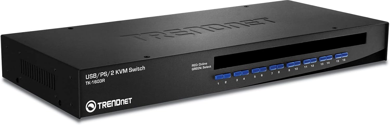 TRENDnet 8-Port USB/PS2 Rack Mount KVM Switch, TK-803R, VGA & USB Connection, Supports USB & PS/2 Connections, Device Monitoring, Auto Scan