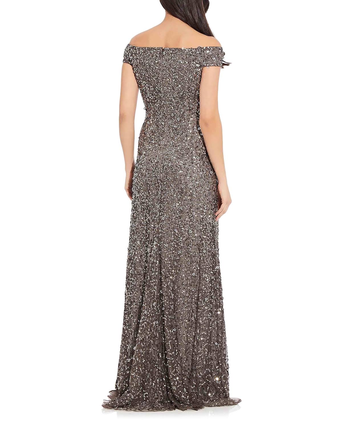 Adrianna Papell Off-The-Shoulder Crunchy Beaded Gown - 8