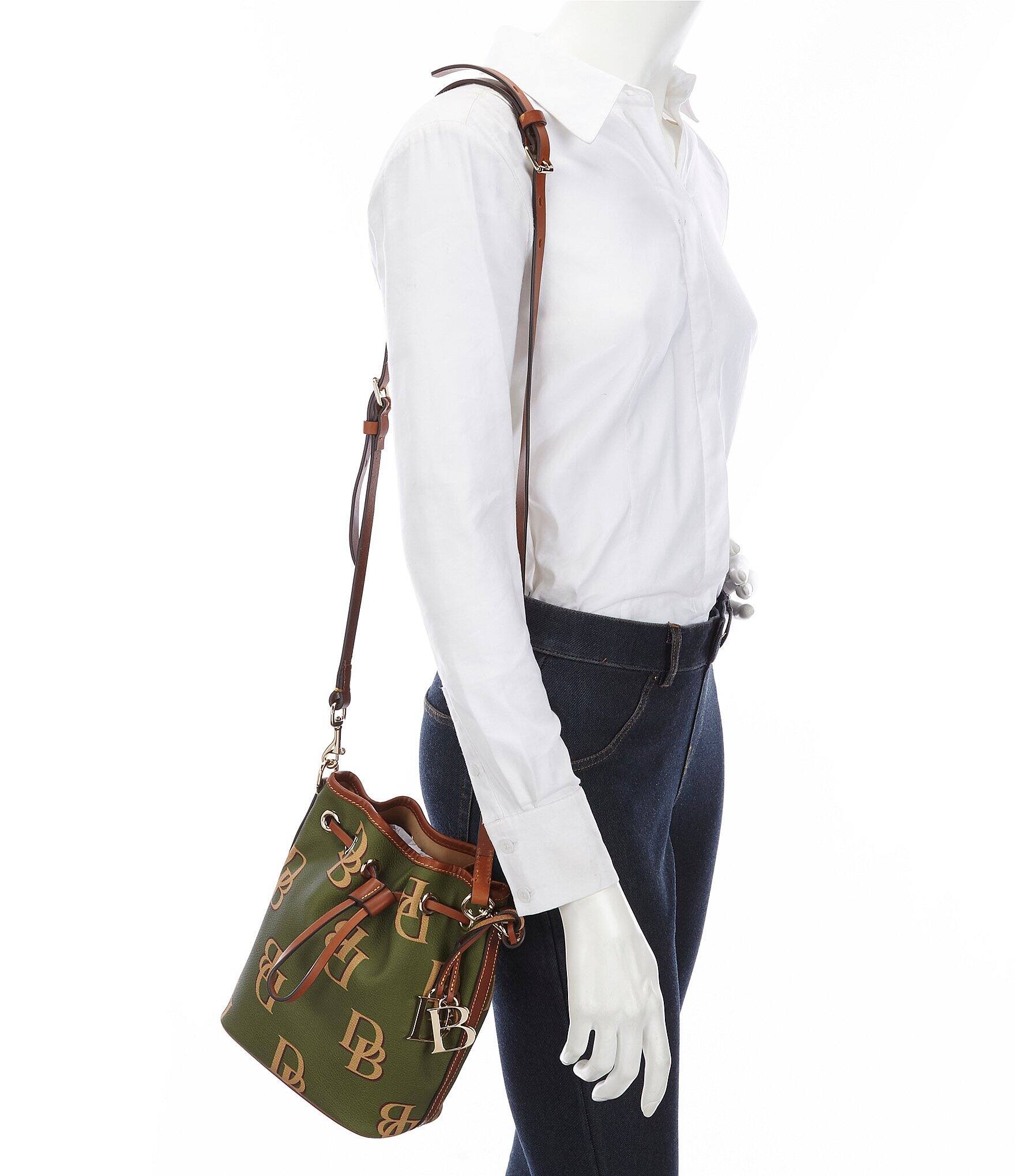 Dooney u0026 Bourke Coated Cotton Monogram Small Drawstring Bag ,Saddle