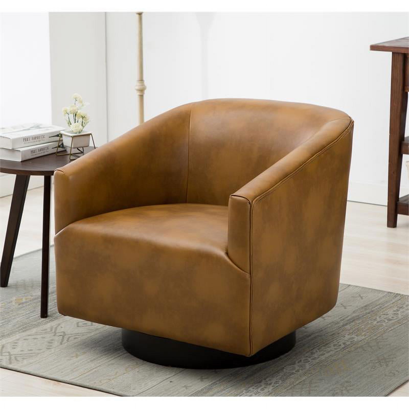 Home Square Wood Base and Faux Leather Swivel Chair in Camel Brown - Set of 2