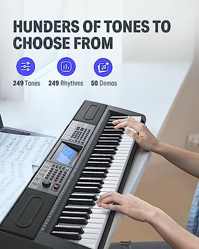 Donner 61 Key Keyboard Piano, Electric Piano Keyboard Kit with 249 Voices, 249 Rhythms - Includes Piano Stand, Stool, Microphone, Gift for Beginners