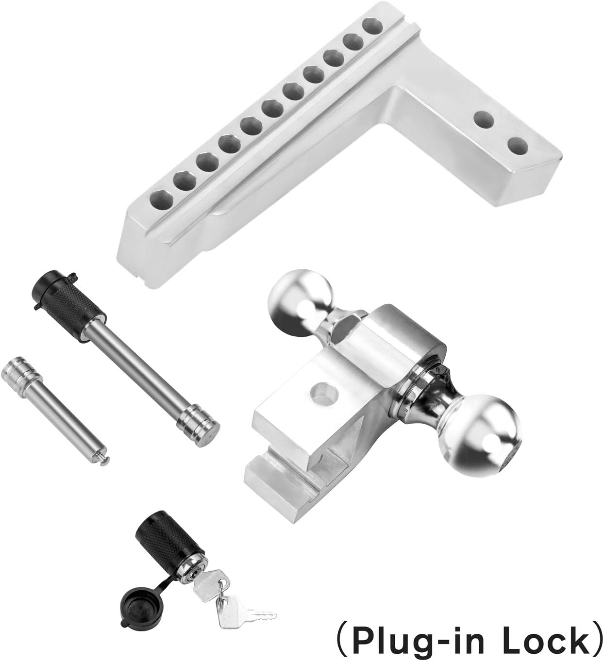 Fullwatt Dual Ball Mount Hitch Adjustable Drop/Rise, Aluminum Trailer Hitch for Vehicles, Fits 2" Receiver with Pin Lock (10 inch)