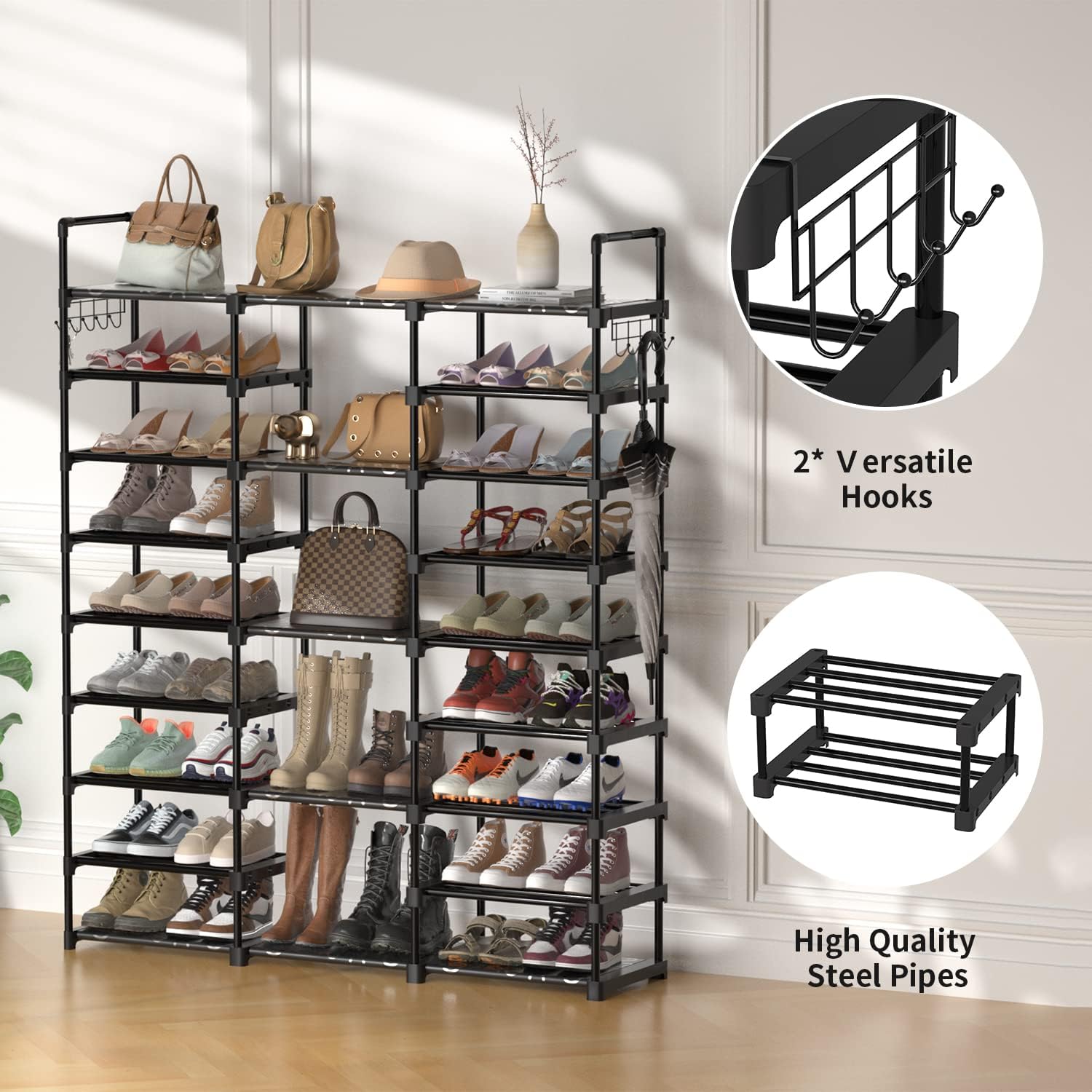 TIMEBAL 9 Tiers Shoe Rack Storage Organizer Shoe Shelf Organizer for Entryway Holds 50-55 Pairs Shoe and Boots
