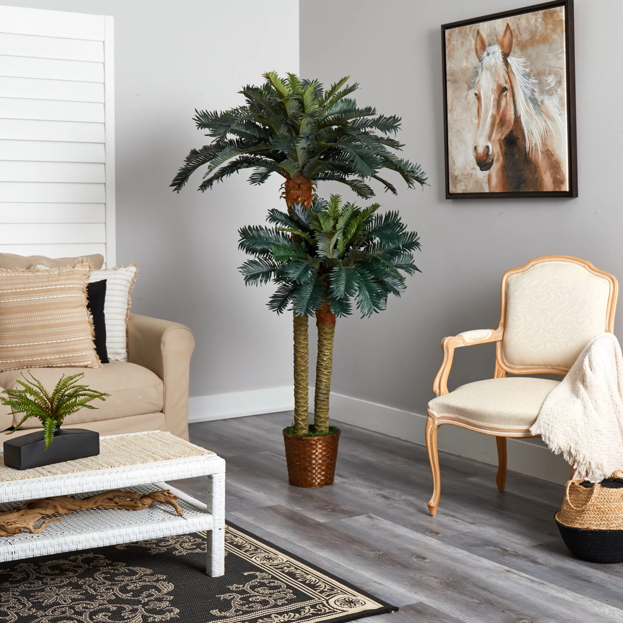 Nearly Natural 6ft. & 4ft. Double Sago Palm Potted Artificial Tree