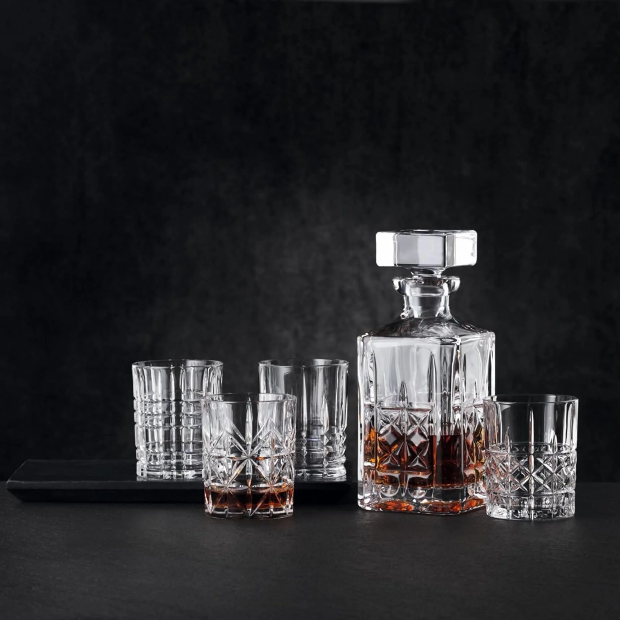 Nachtmann Highland 5-Piece Decanter and Whiskey Glass Set, Clear