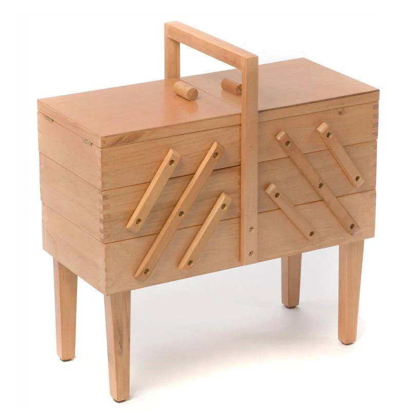 Hobbygift Wooden Cantilever 3 Tier Sewing Box with Legs: Light Wood Shade