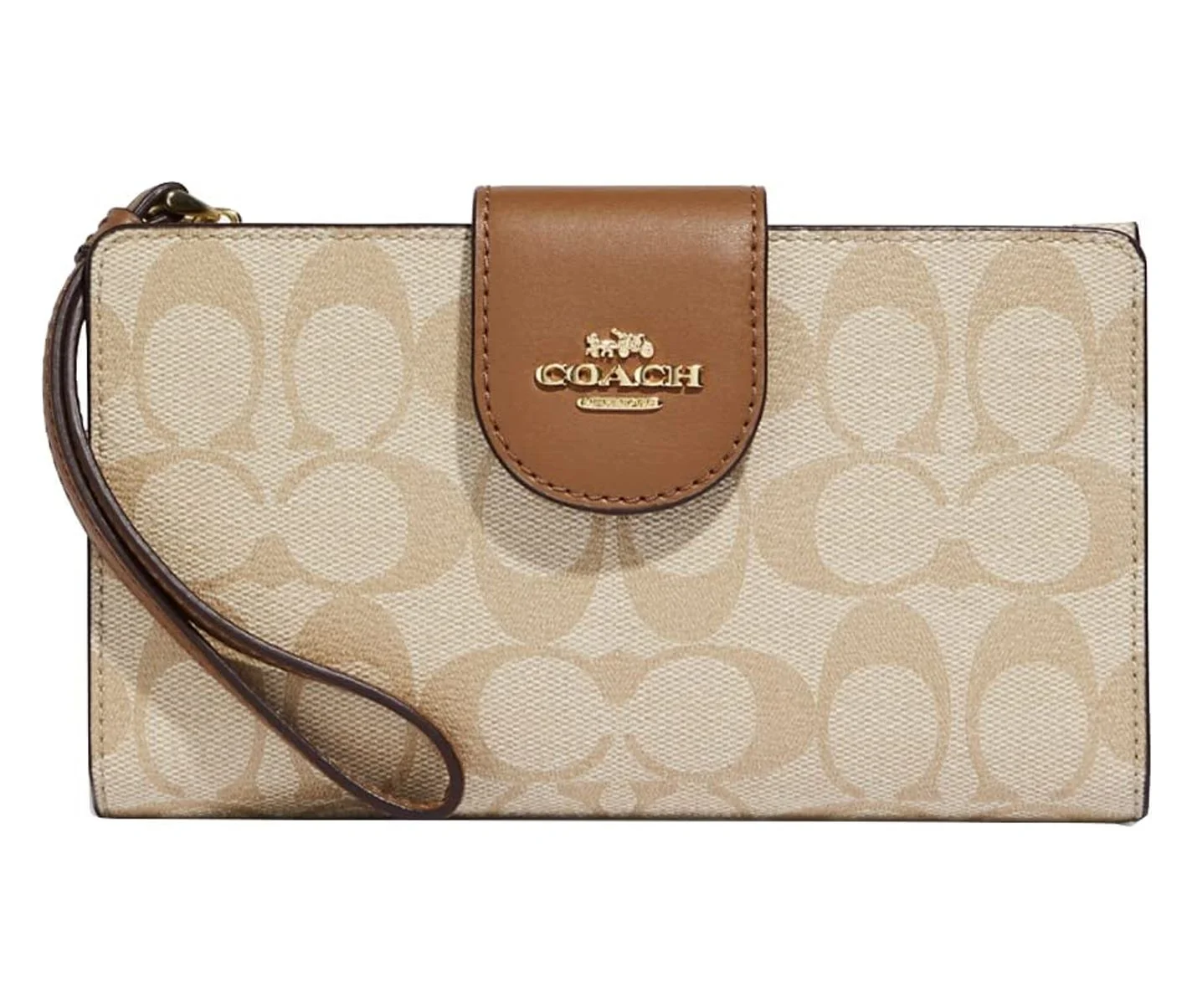 Coach Women's Tech Phone Wallet In Colorblock Signature Canvas (Light Khaki / Light Saddle) - Curated Treasures Market