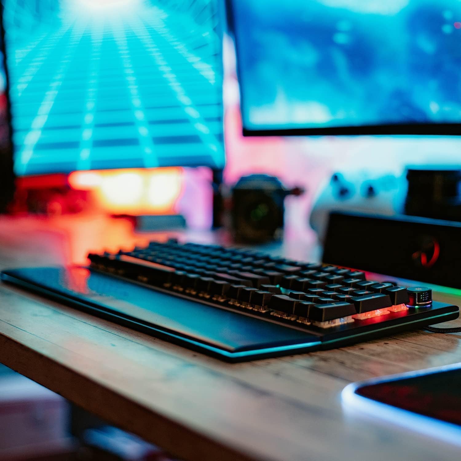 Mechanical Gaming Keyboard LED, Tilted Nation RGB Mechanical Keyboard with Volume Control Knob and Removable Wrist Rest
