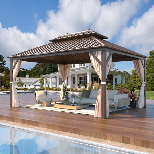 EROMMY 10' x 12' Hardtop Gazebo, Aluminum Frame Gazebos with Galvanized Steel Double Roof