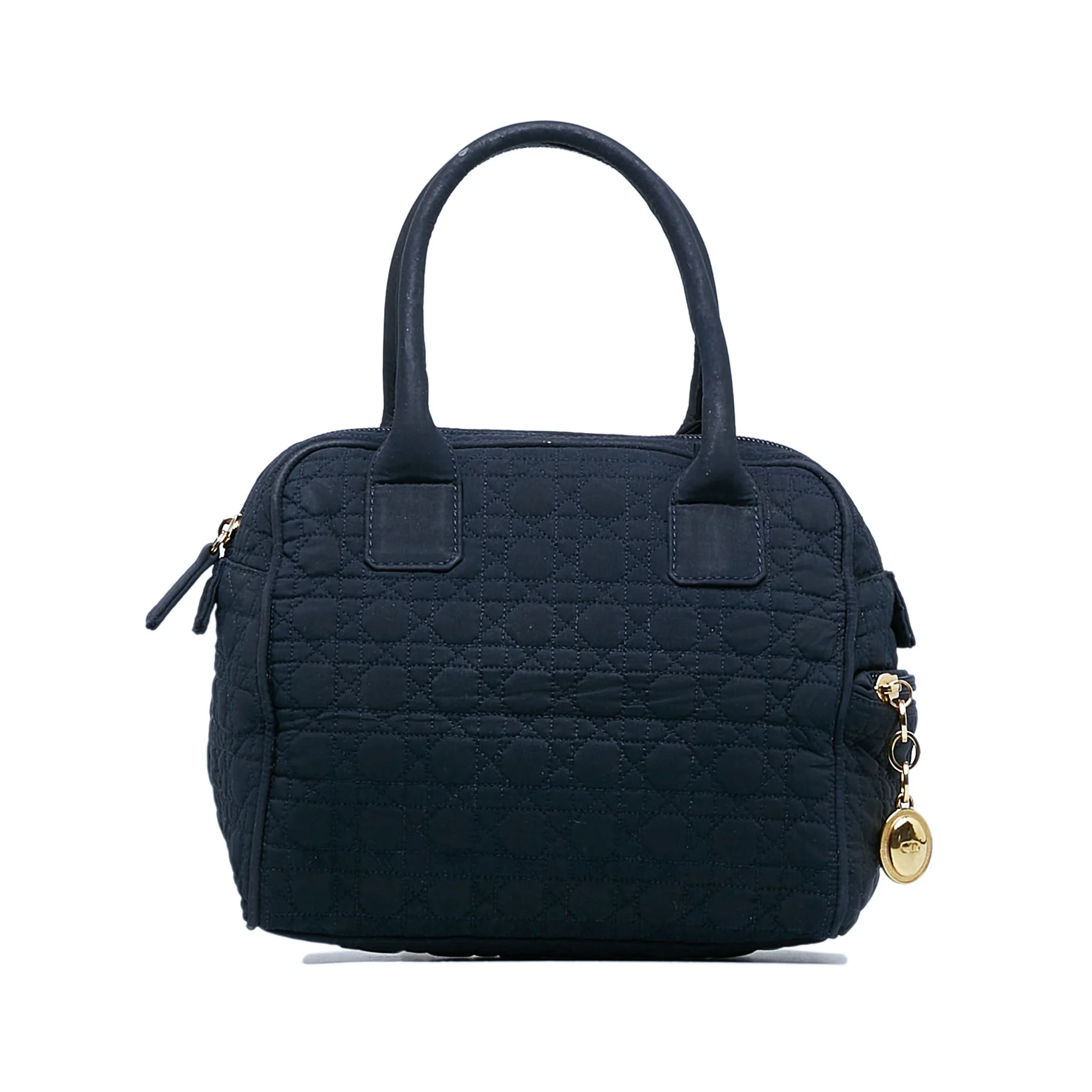 Pre-Owned Authenticated Dior Cannage Handbag Nylon Fabric Blue Top HandleBag Unisex (Good)